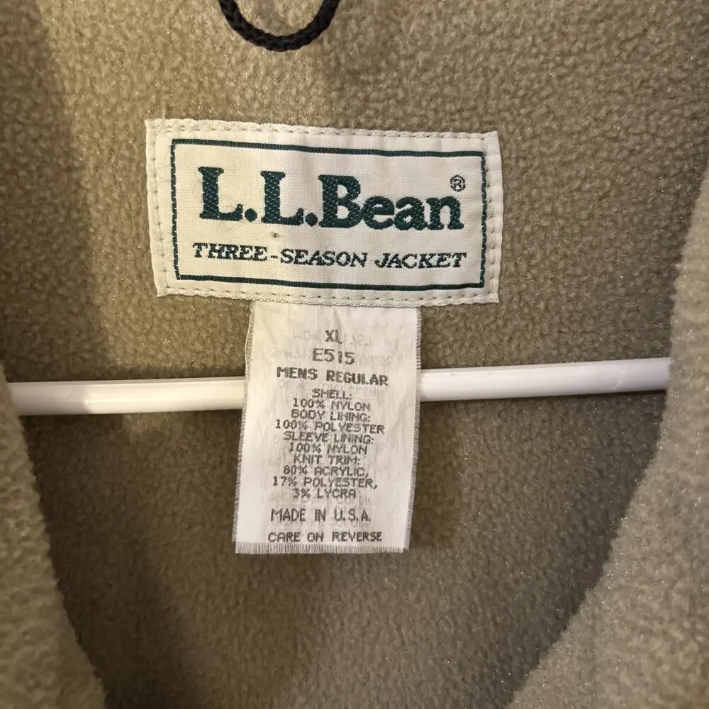 Vintage L.L. Bean Three Season Jacket Men's Sz XL Beige Brown Fleece Lined USA